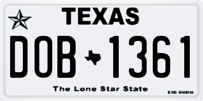 TX license plate DOB1361