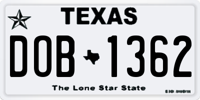 TX license plate DOB1362