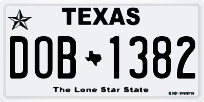 TX license plate DOB1382