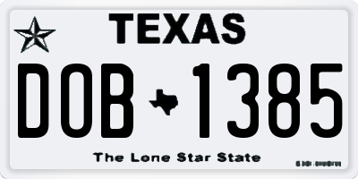 TX license plate DOB1385