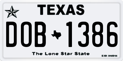 TX license plate DOB1386