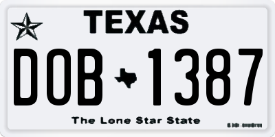 TX license plate DOB1387