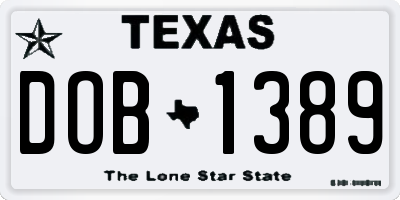 TX license plate DOB1389