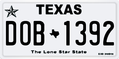 TX license plate DOB1392