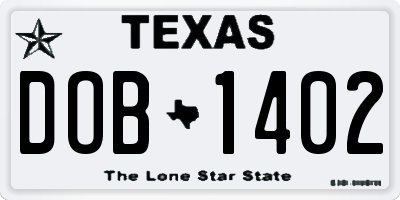 TX license plate DOB1402