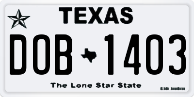 TX license plate DOB1403