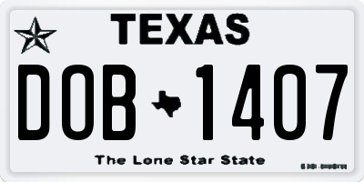 TX license plate DOB1407