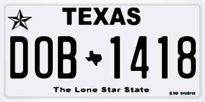 TX license plate DOB1418