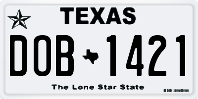 TX license plate DOB1421