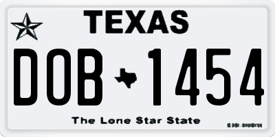 TX license plate DOB1454