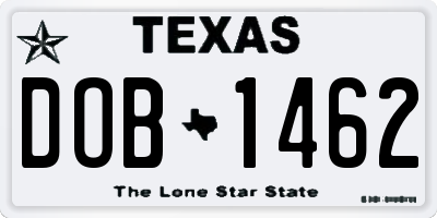 TX license plate DOB1462