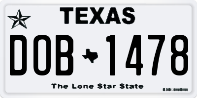 TX license plate DOB1478