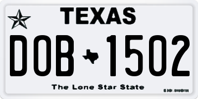 TX license plate DOB1502