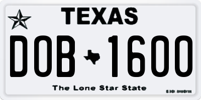 TX license plate DOB1600