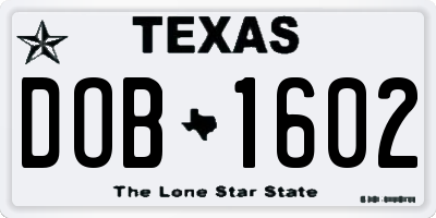TX license plate DOB1602