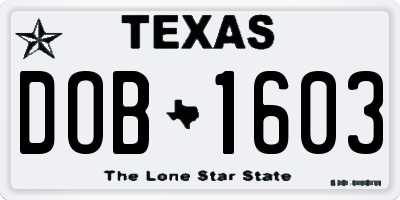TX license plate DOB1603