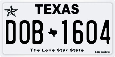 TX license plate DOB1604