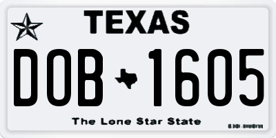 TX license plate DOB1605