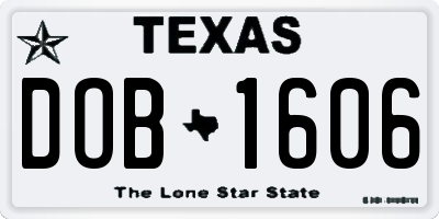 TX license plate DOB1606