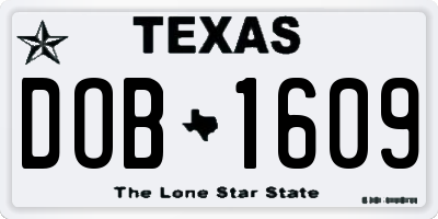 TX license plate DOB1609
