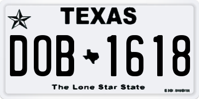 TX license plate DOB1618