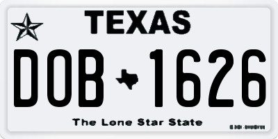 TX license plate DOB1626