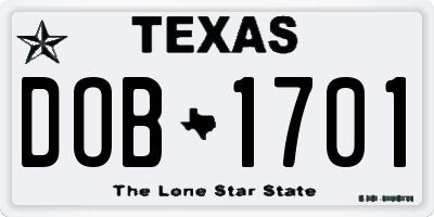 TX license plate DOB1701