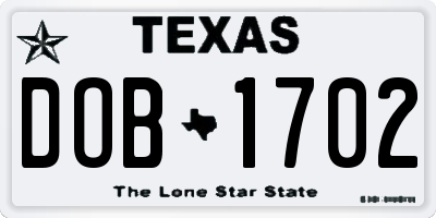 TX license plate DOB1702