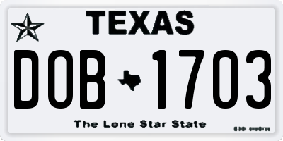 TX license plate DOB1703