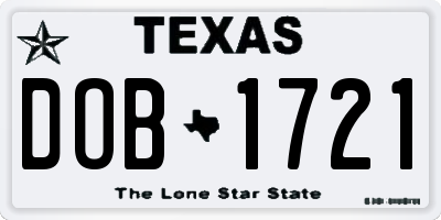 TX license plate DOB1721