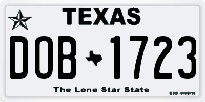 TX license plate DOB1723