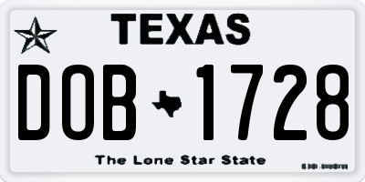 TX license plate DOB1728