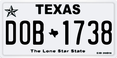 TX license plate DOB1738