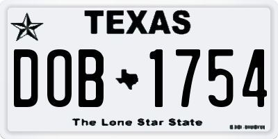 TX license plate DOB1754