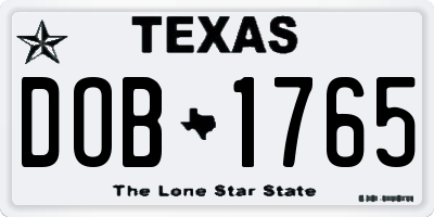 TX license plate DOB1765
