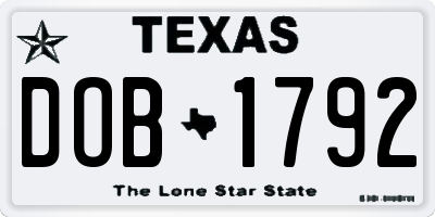 TX license plate DOB1792