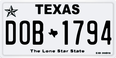 TX license plate DOB1794