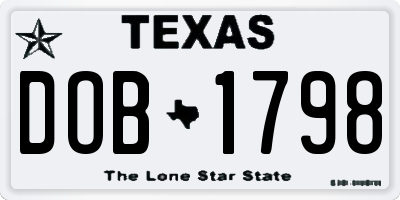 TX license plate DOB1798