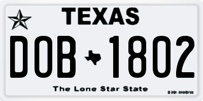 TX license plate DOB1802