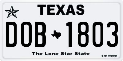TX license plate DOB1803