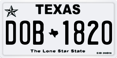 TX license plate DOB1820