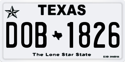 TX license plate DOB1826
