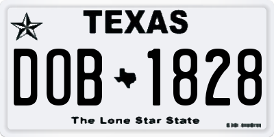 TX license plate DOB1828