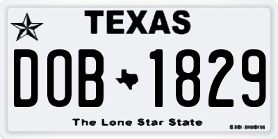 TX license plate DOB1829