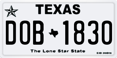 TX license plate DOB1830