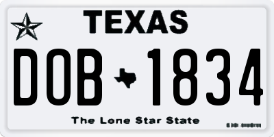 TX license plate DOB1834