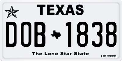 TX license plate DOB1838