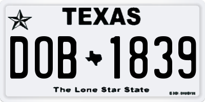 TX license plate DOB1839