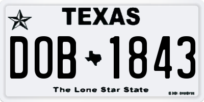 TX license plate DOB1843
