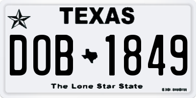 TX license plate DOB1849